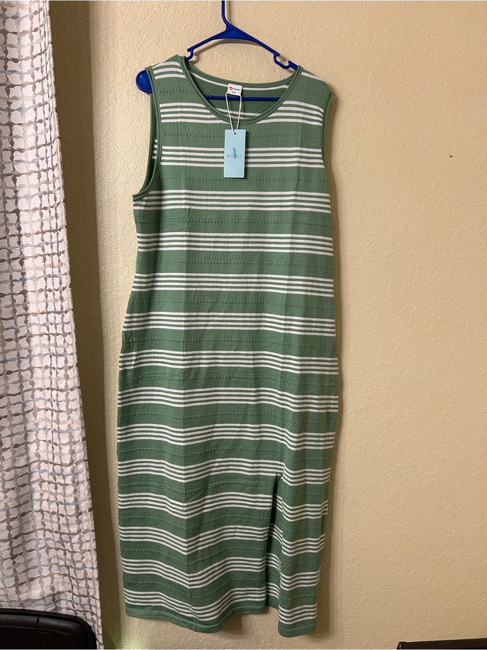 NWT WIHOLL Striped Knit Side Slit Midi Tank Dress Green White XXL- L27